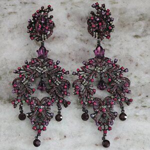 RARE STATEMENT JOSE MARIA BARRERA RED PURPLE CRYSTAL EVENING CHANDELIER EARRINGS